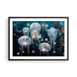 Poster in cornice nera - Delicate meduse nel mondo sottomarino - 70x50cm - Danza sottomarina - Decorazione murale moderna per soggiorno e camera da letto ARTTOR