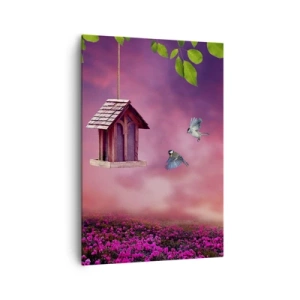 Quadro su tela - Stampe su Tela - Un paesaggio pittoresco con una casetta per gli uccelli e un tramonto - 70x100cm - Invito a cena - Decorazione murale moderna per soggiorno e camera da letto ARTTOR