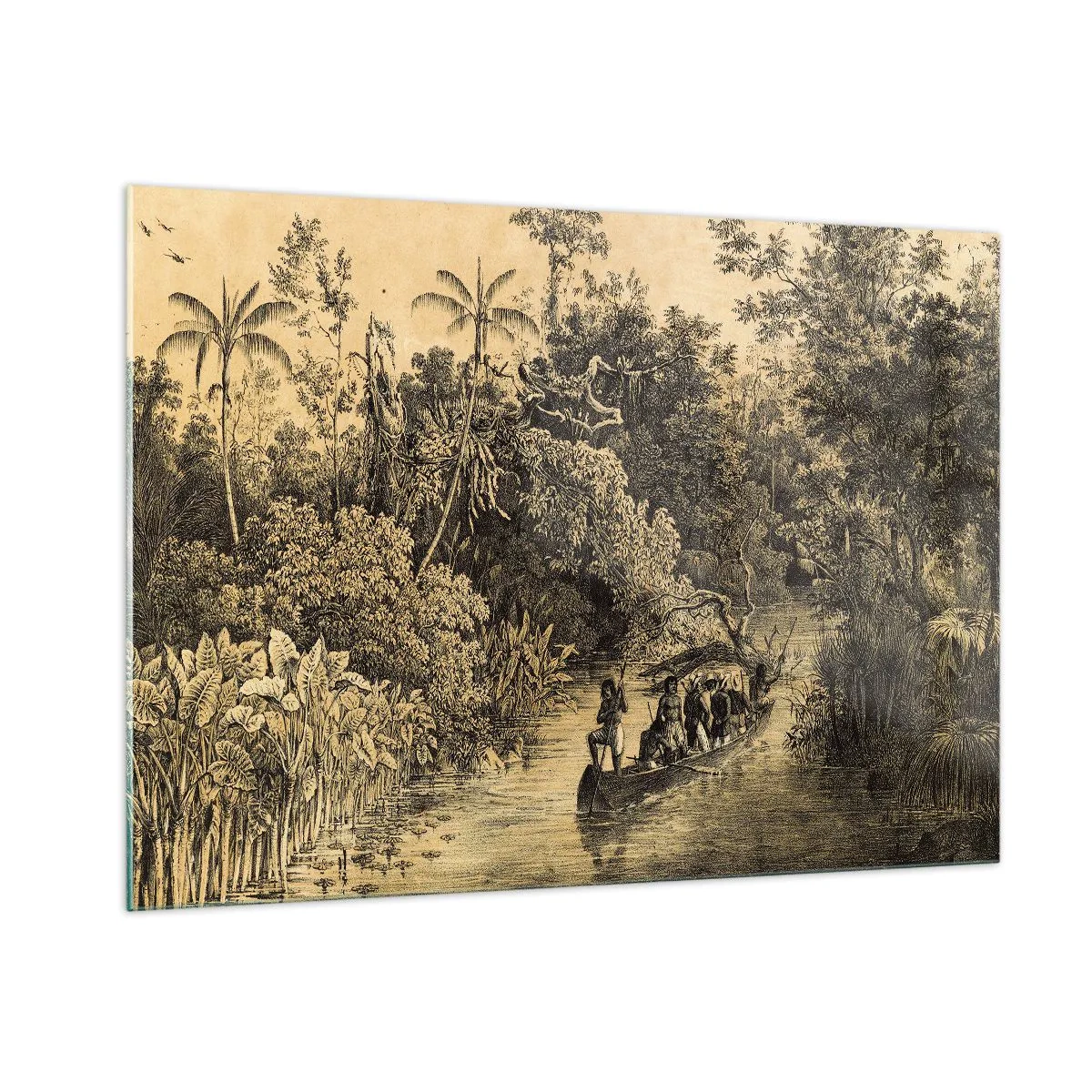 Quadro su vetro - Stampa retrò raffigurante un viaggio attraverso la giungla - 100x70cm - Viaggio alla fonte - Decorazione murale moderna per soggiorno e camera da letto ARTTOR