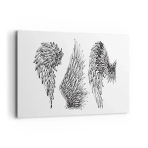 Quadro su tela - Stampe su Tela - Tre schizzi in bianco e nero di ali in stile minimalista. - 120x80cm - Anche tu puoi essere un angelo - Decorazione murale moderna per soggiorno e camera da letto ARTTOR