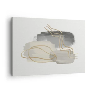 Quadro su tela - Stampe su Tela - Linee dorate astratte su sfondo grigio - 70x50cm - Durata e movimento - Decorazione murale moderna per soggiorno e camera da letto ARTTOR
