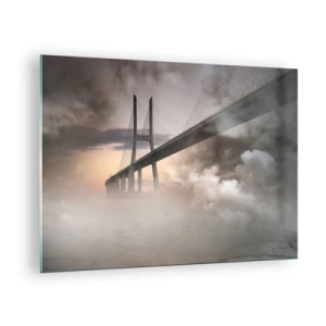 Quadro su vetro - Un ponte nella nebbia con un cielo spettacolare e una prospettiva di profondità - 70x50cm - Sul fiume che non c'è - Decorazione murale moderna per soggiorno e camera da letto ARTTOR