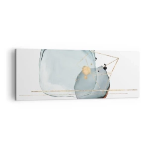 Quadro su tela - Stampe su Tela - Forme astratte nei toni del blu e dell'oro su sfondo bianco - 140x50cm - Studio di goccia - Decorazione murale moderna per soggiorno e camera da letto ARTTOR