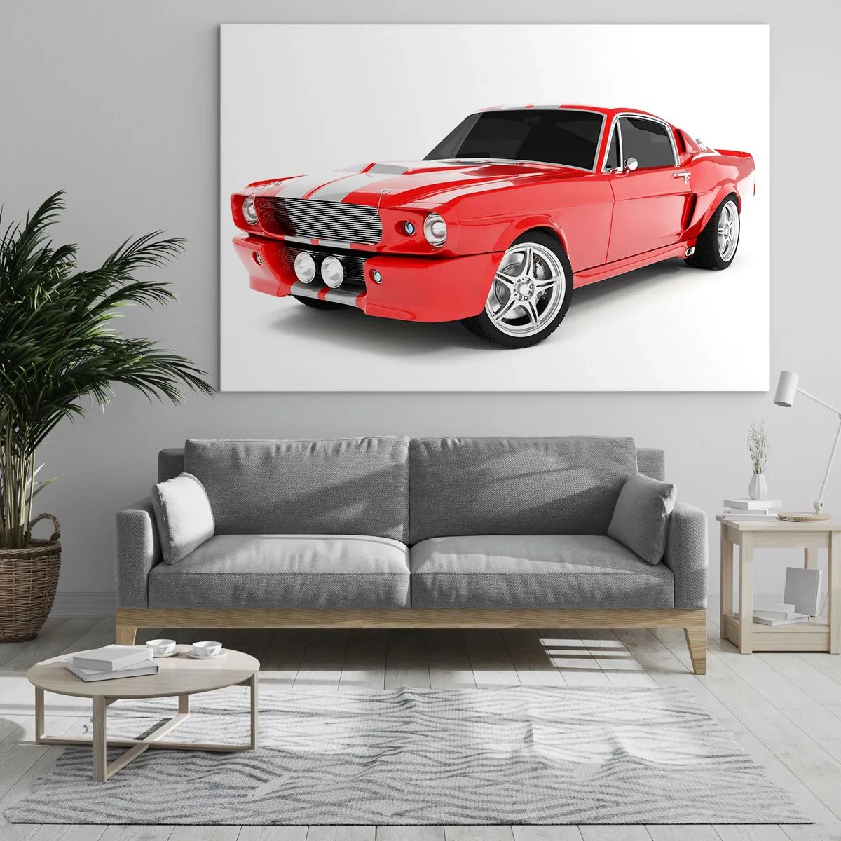 Quadro su vetro - Auto sportiva classica Mustang rossa - 120x80cm - Mustang veloce come il vento - Decorazione murale moderna per soggiorno e camera da letto ARTTOR