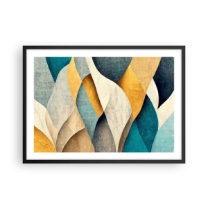 Poster in cornice nera - Onde astratte nei toni del blu e dell'oro - 70x50cm - Ritmo e ondulazioni - Decorazione murale moderna per soggiorno e camera da letto ARTTOR