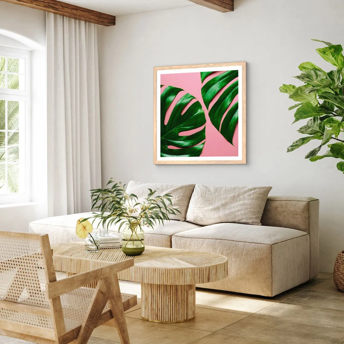 Poster in cornice rovere chiaro - Appuntamento in verde - 40x40 cm