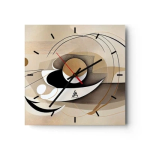 Orologio da parete - Orologio in Vetro - Composizione astratta nei toni del beige e del nero - 30x30cm - Composizione: l'essenza delle cose - Decorazione murale moderna per soggiorno e camera da letto ARTTOR