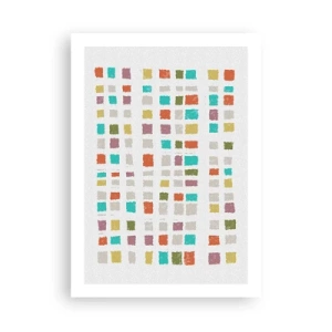 Poster - Quadrati geometrici colorati su uno sfondo chiaro - 50x70cm - Un gioco sconosciuto - Decorazione murale moderna per soggiorno e camera da letto ARTTOR