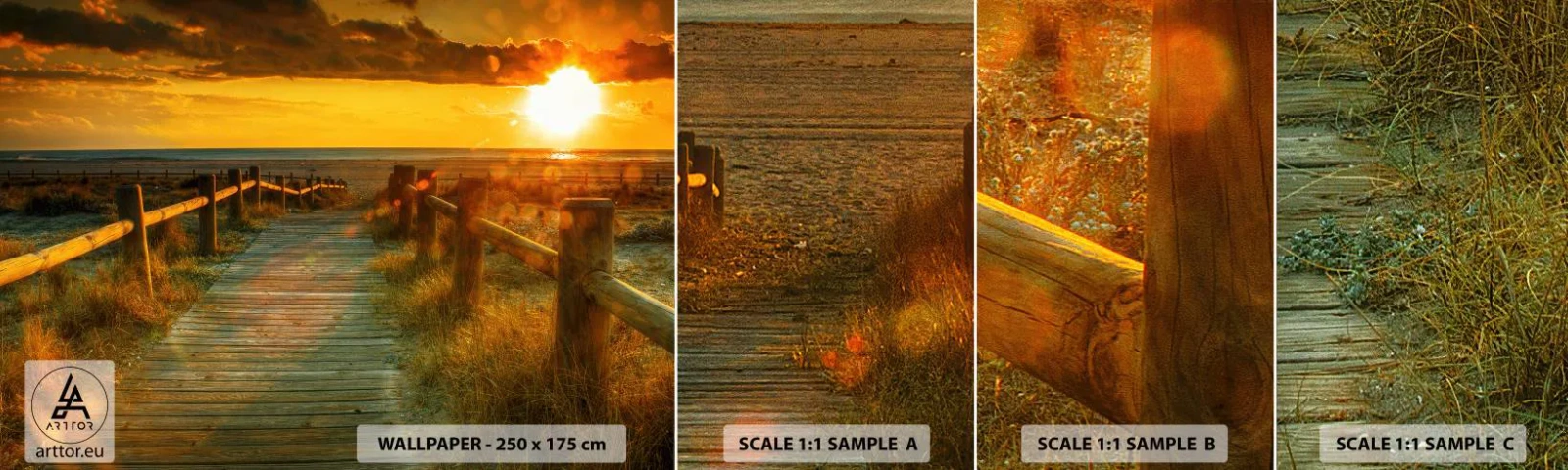 Campione Di Fotomurale Standard Eco - Immerse nell'oro vecchio - Paesaggio, Mare, Discesa alla spiaggia - 100x30 cm