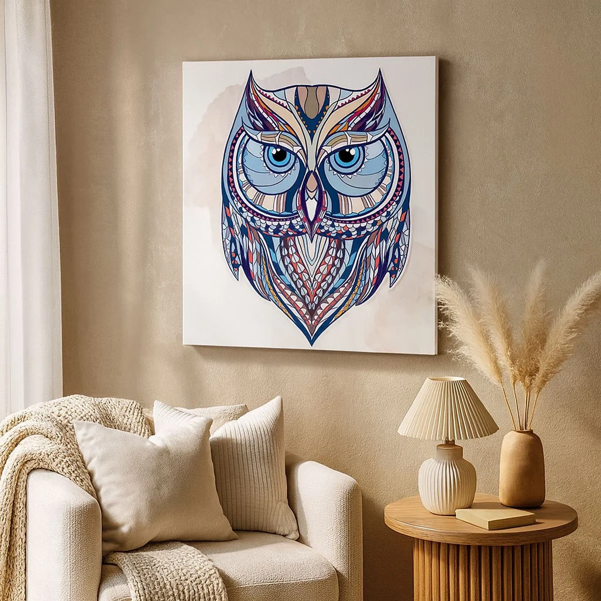 Quadro su tela - Stampe su Tela - Gufo artistico decorativo - 30x30 cm