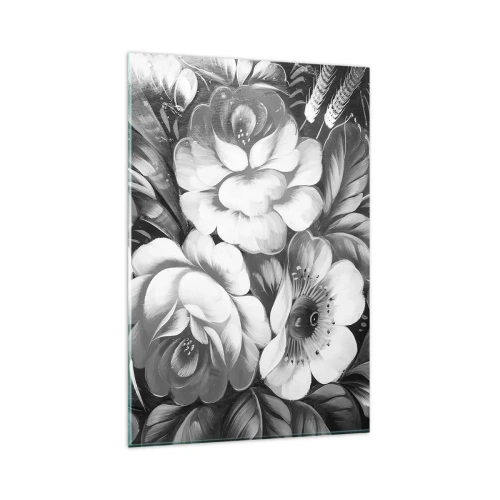 Quadro su vetro - Fiori bianchi e neri in una composizione classica ed elegante - 80x120cm - Belli anche in grigio - Decorazione murale moderna per soggiorno e camera da letto ARTTOR