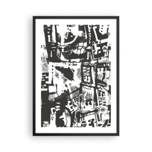 Poster in cornice nera - Grafica astratta in bianco e nero con forme geometriche - 50x70cm - Ordine o caos? - Decorazione murale moderna per soggiorno e camera da letto ARTTOR