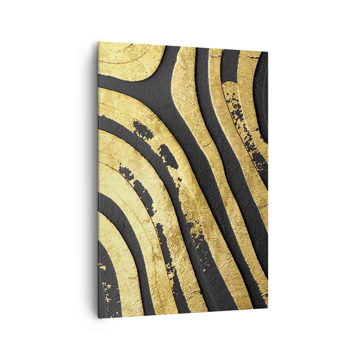 Quadro su tela - Stampe su Tela - Onde astratte dorate su sfondo nero - 70x100cm - Tutto scorre - Decorazione murale moderna per soggiorno e camera da letto ARTTOR