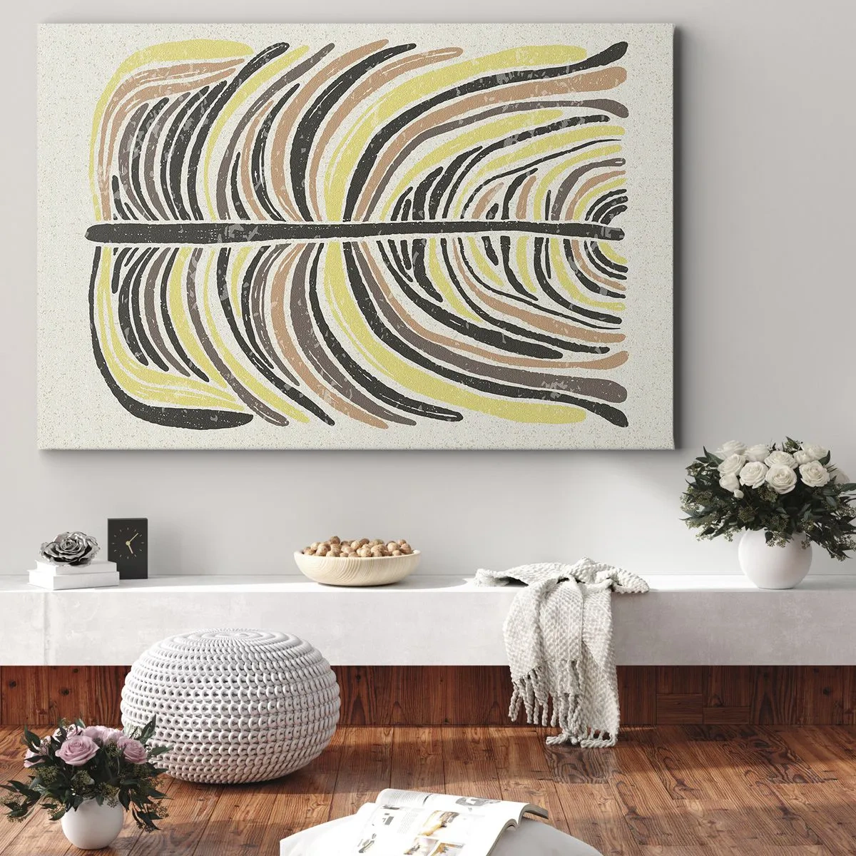 Quadro su tela - Stampe su Tela - Motivo astratto a foglia nei toni della terra - 70x50cm - Astrazione piena di vita - Decorazione murale moderna per soggiorno e camera da letto ARTTOR