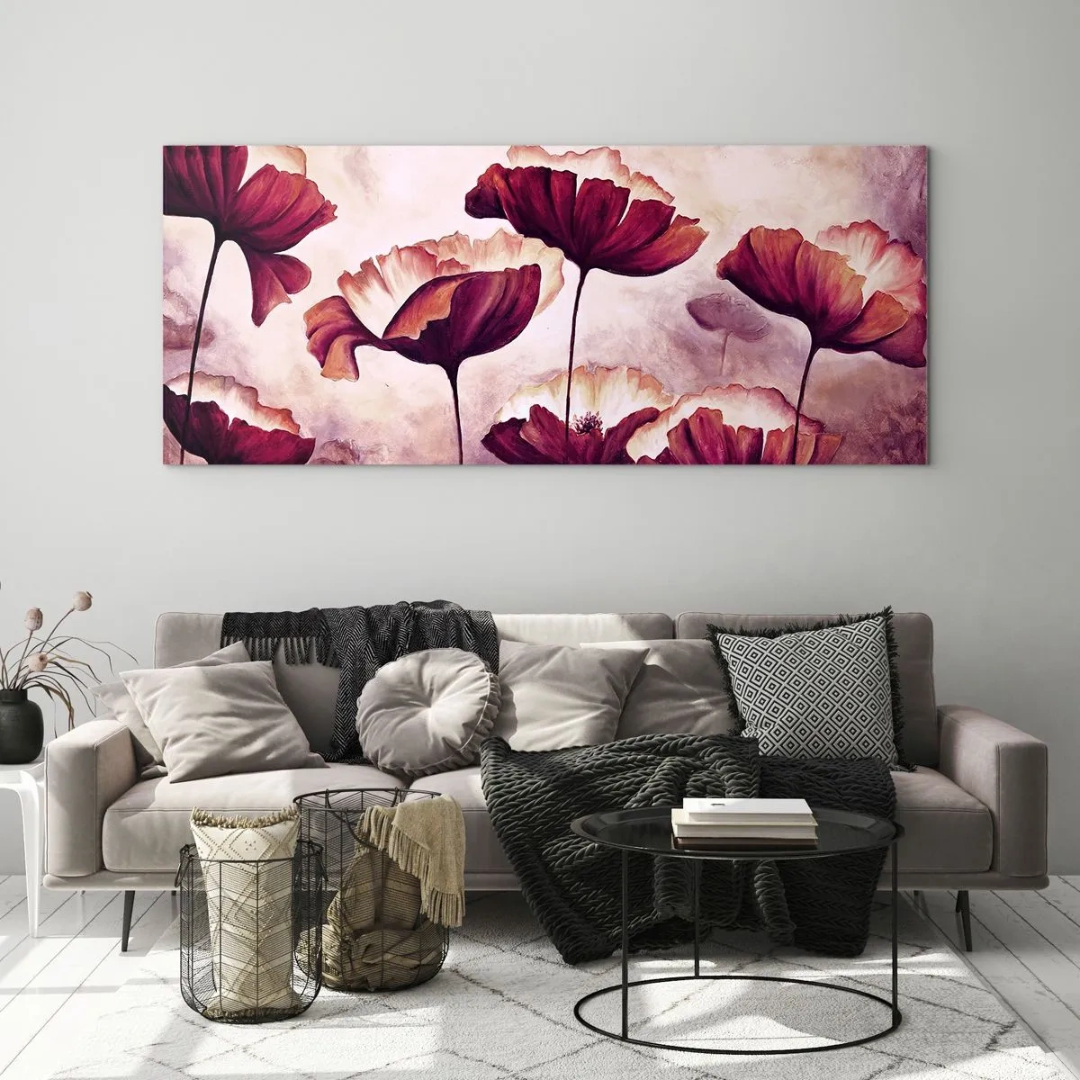 Quadro su vetro - Petalo rosso e bianco - 100x40 cm