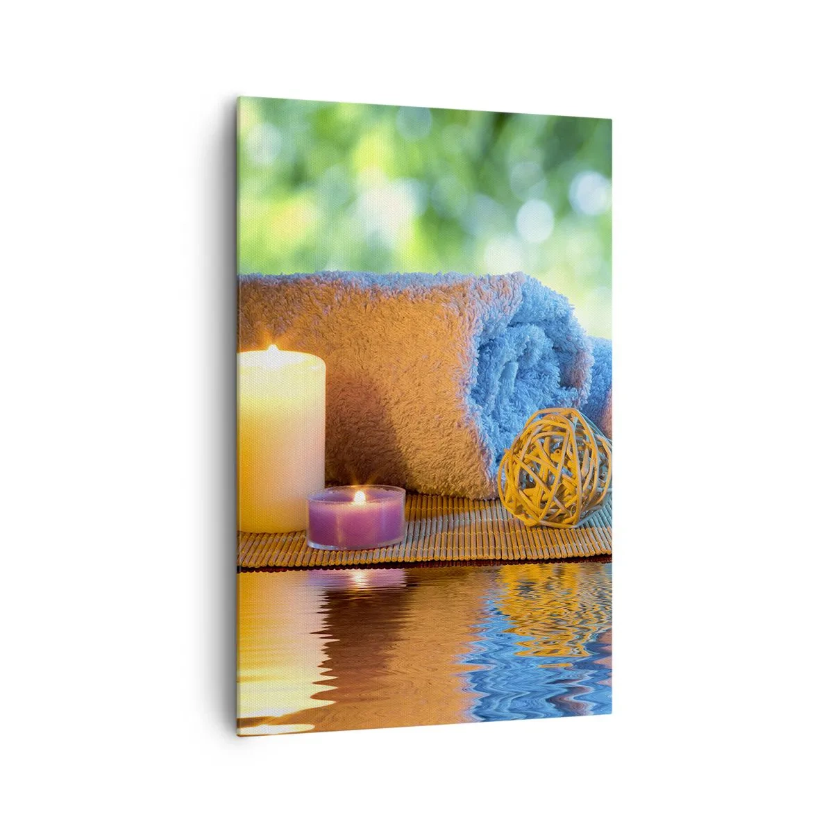 Quadro su tela - Stampe su Tela - Set SPA rilassante con asciugamani, candele e pietre - 80x120cm - Tempo per il corpo - Decorazione murale moderna per soggiorno e camera da letto ARTTOR