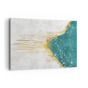 Quadro su tela - Stampe su Tela - Una composizione astratta nei toni dell'oro e del turchese - 100x70cm - Flusso dorato - Decorazione murale moderna per soggiorno e camera da letto ARTTOR
