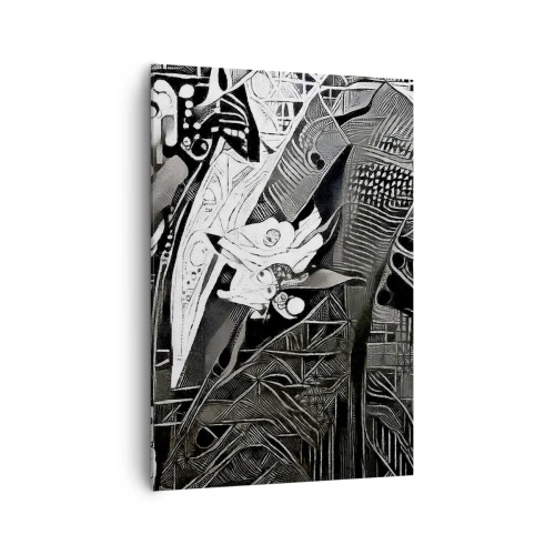 Quadro su tela - Stampe su Tela - Elegante astrazione di un uomo in abito in bianco e nero - 70x100cm - Solo in apparenza un uomo grigio - Decorazione murale moderna per soggiorno e camera da letto ARTTOR