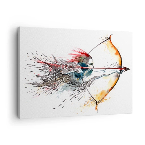 Quadro su tela - Stampe su Tela - Dipinto ad acquerello dinamico di un guerriero con arco e frecce - 70x50cm - Mitico guerriero con arco infuocato - Decorazione murale moderna per soggiorno e camera da letto ARTTOR