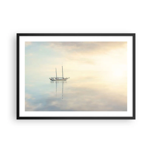 Poster in cornice nera - Una barca su un mare calmo in una luce soffusa - 70x50cm - Silenzio in mare - Decorazione murale moderna per soggiorno e camera da letto ARTTOR