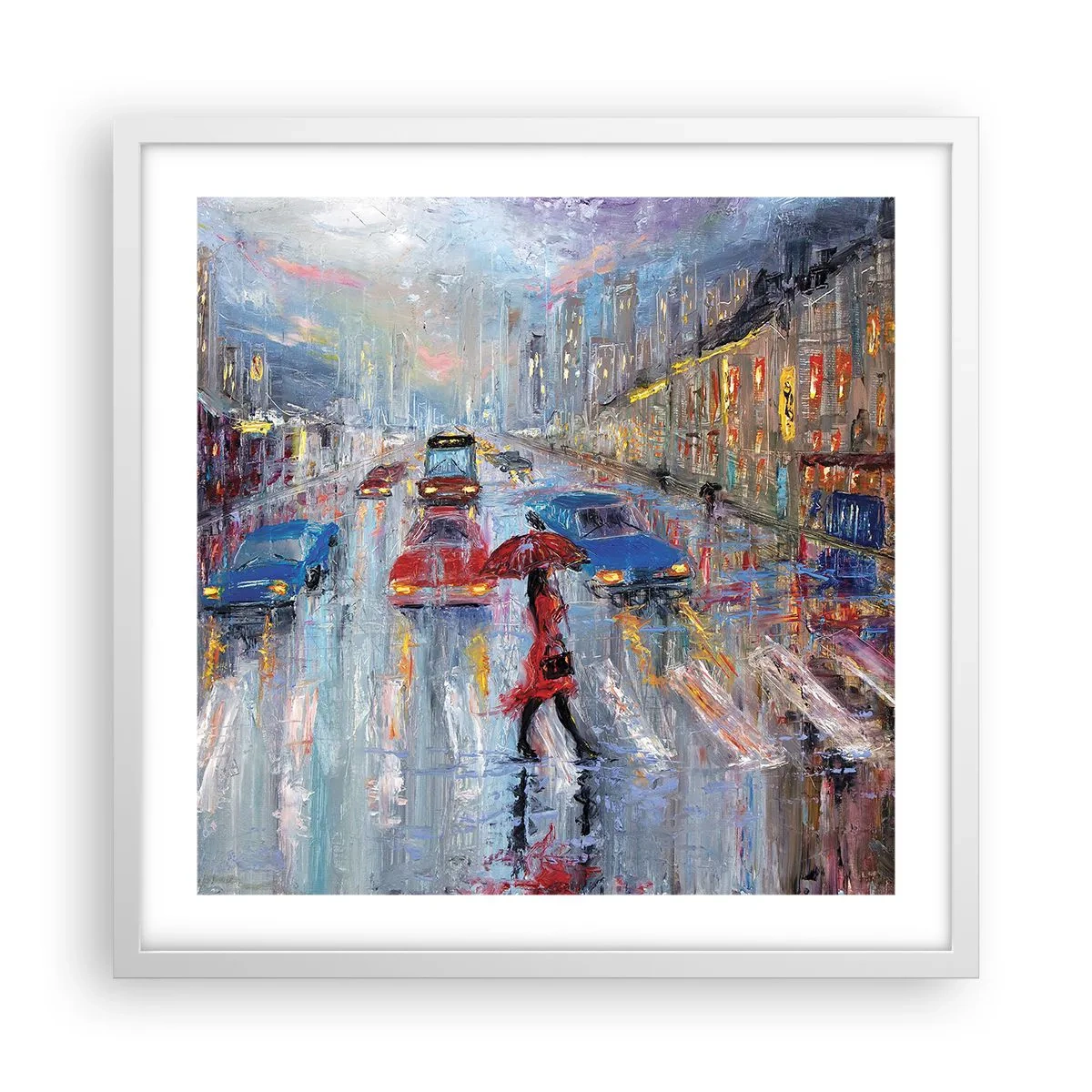 Poster in cornice bianca - Pomeriggio di pioggia in città - 50x50 cm