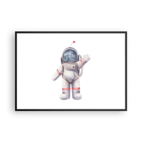 Poster in cornice nera - Astronauta in stile acquerello su sfondo bianco - 100x70cm - Ci vediamo! - Decorazione murale moderna per soggiorno e camera da letto ARTTOR