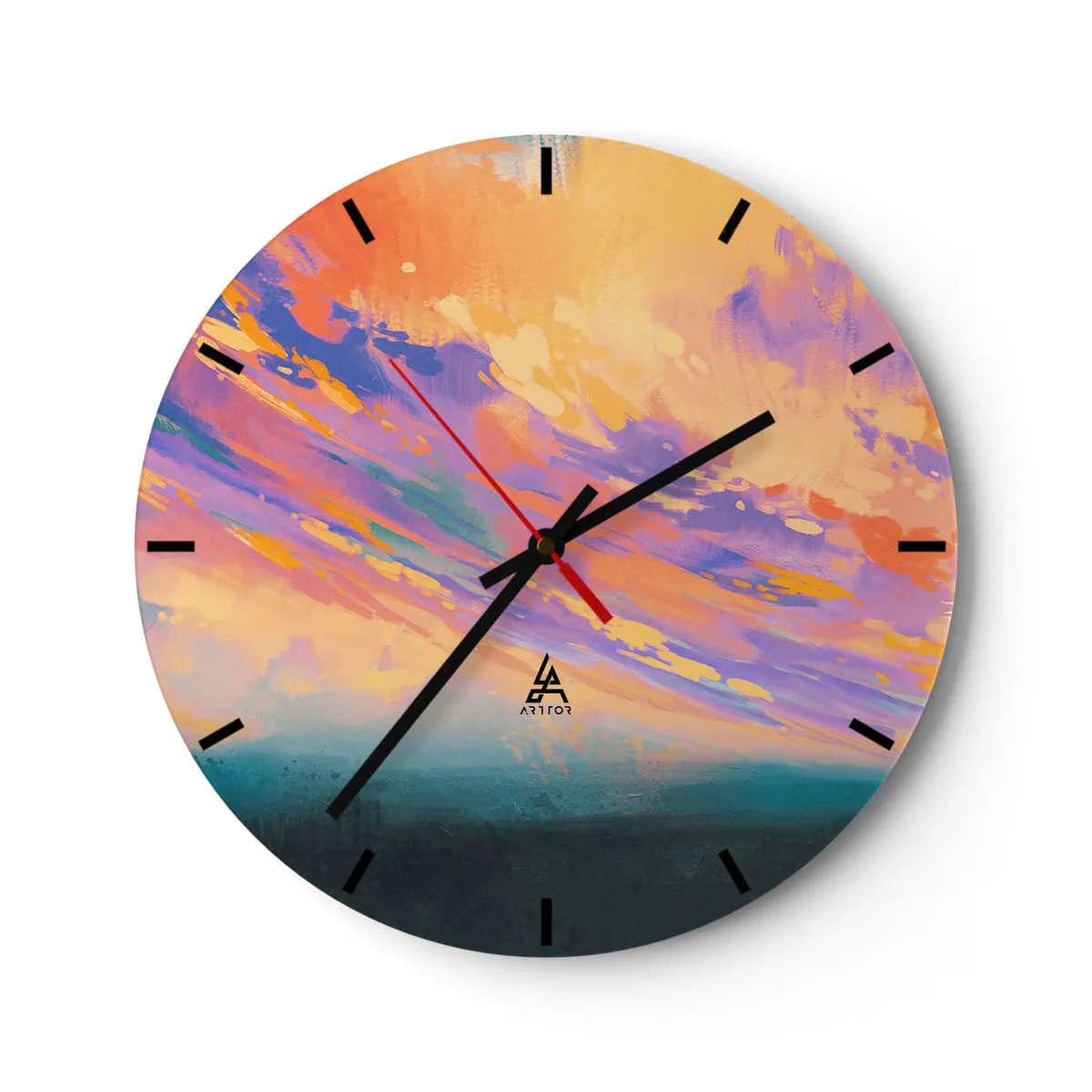 Orologio da parete - Orologio in Vetro - Tramonto astratto in colori pastello - 30x30cm - Forza di attrazione - Decorazione murale moderna per soggiorno, cucina e camera da letto ARTTOR