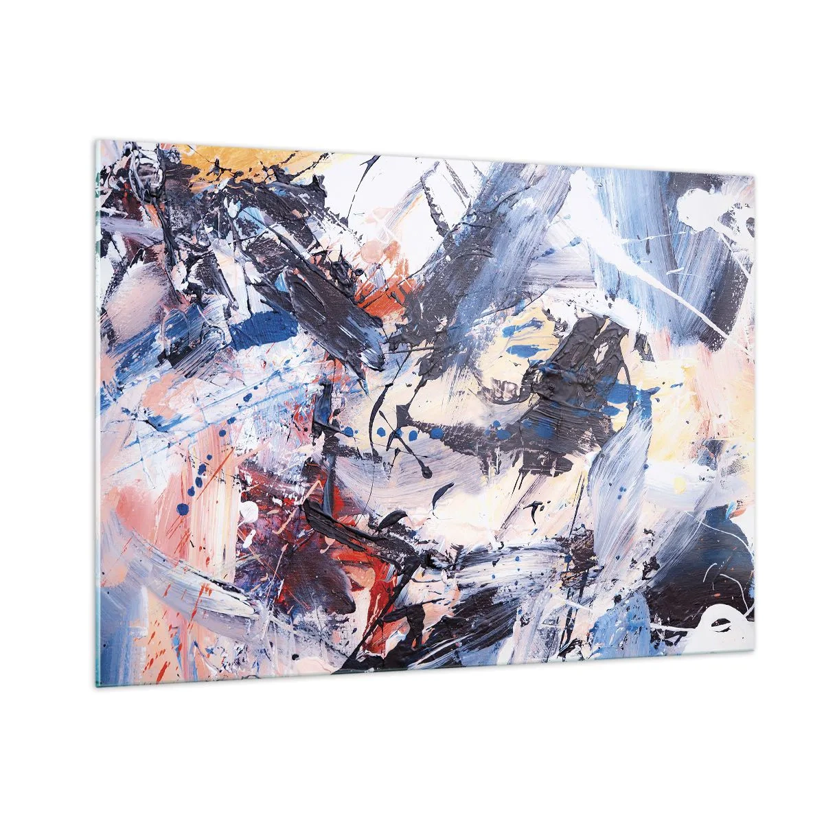 Quadro su vetro - Pittura astratta dai colori intensi - 100x70cm - La danza folle dell'astrazione - Decorazione murale moderna per soggiorno e camera da letto ARTTOR