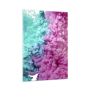 Quadro su vetro - Nuvole di inchiostro colorate in rosa e turchese - 50x70cm - Scontro decisivo - Decorazione murale moderna per soggiorno e camera da letto ARTTOR