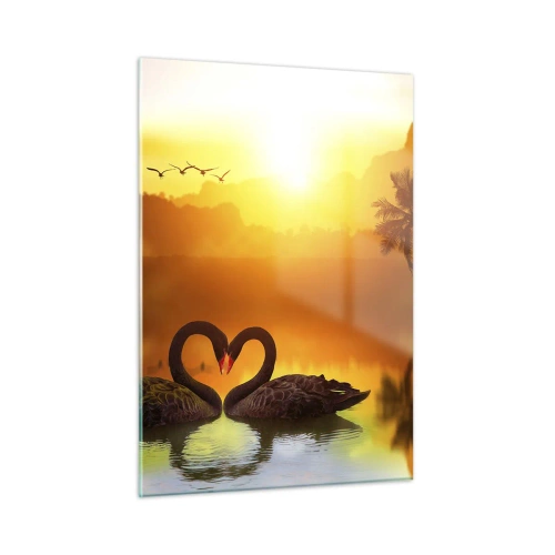Quadro su vetro - Cigni neri sul lago al tramonto - 50x70cm - Tutto in coppia - Decorazione murale moderna per soggiorno e camera da letto ARTTOR