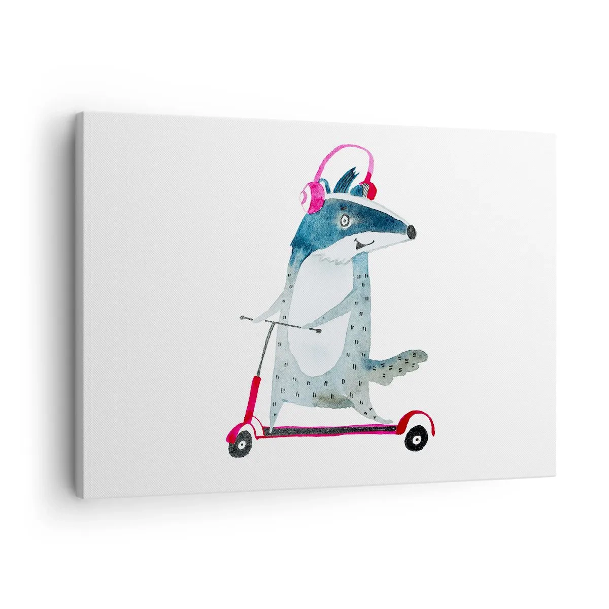 Quadro su tela - Stampe su Tela - Tasso su uno scooter con cuffie rosa - 70x50cm - Tassi di gioia - Decorazione murale moderna per soggiorno e camera da letto ARTTOR