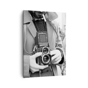 Quadro su tela - Stampe su Tela - Foto in bianco e nero di un uomo con una macchina fotografica retrò - 50x70cm - In stile retro - Decorazione murale moderna per soggiorno e camera da letto ARTTOR