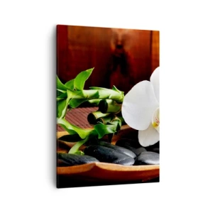 Quadro su tela - Stampe su Tela - Orchidea bianca con bambù su sfondo di pietra in stile Zen - 50x70cm - Lasciati toccare dalla natura - Decorazione murale moderna per soggiorno e camera da letto ARTTOR