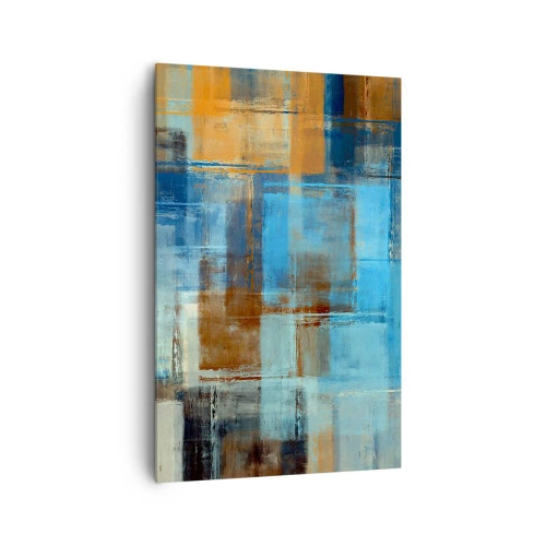 Quadro su tela - Stampe su Tela - Composizione geometrica astratta nei toni del blu e del marrone - 80x120cm - Attraverso la tenda blu - Decorazione murale moderna per soggiorno e camera da letto ARTTOR