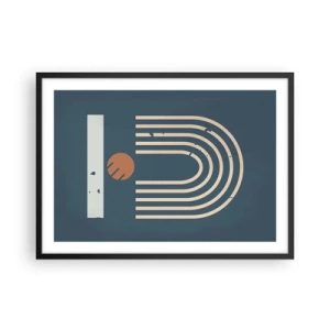 Poster in cornice nera - Motivo geometrico nei toni del blu navy, beige e arancione su sfondo scuro - 70x50cm - Geometria in blu - Decorazione murale moderna per soggiorno e camera da letto ARTTOR