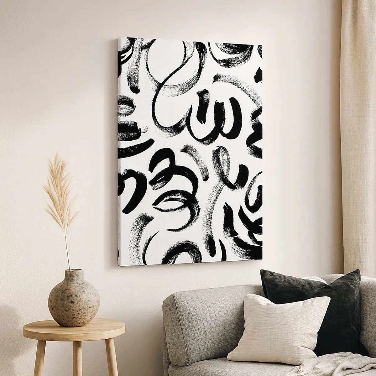Quadro su tela - Stampe su Tela - Pennellate astratte nere su sfondo bianco - 50x70cm - Nero su bianco - Decorazione murale moderna per soggiorno e camera da letto ARTTOR