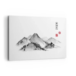 Quadro su tela - Stampe su Tela - Paesaggio montano tradizionale nello stile della pittura a inchiostro giapponese - 120x80cm - Troppo lontano - Decorazione murale moderna per soggiorno e camera da letto ARTTOR