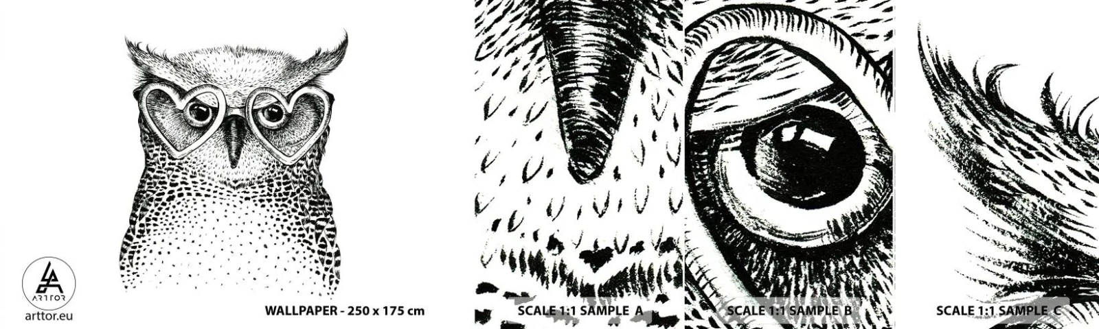 Campione Di Fotomurale Standard Eco - Saggiamente e con amore - Gufo, Per bambini, Animali - 100x30 cm