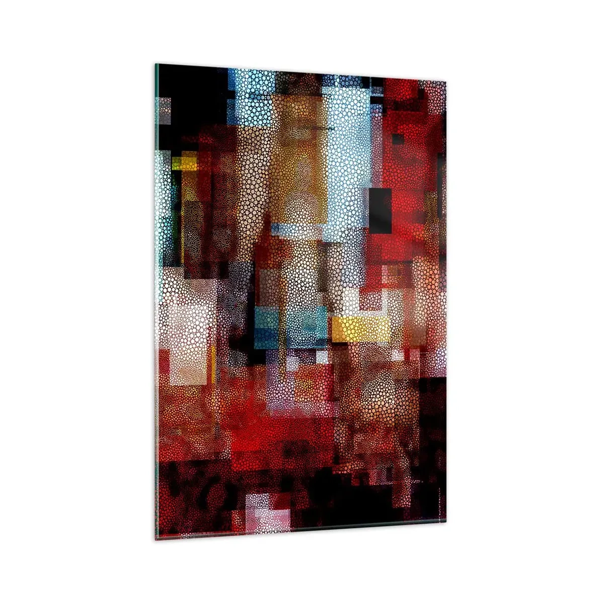 Quadro su vetro - Astrazione geometrica in intense tonalità di rosso - 80x120cm - Confusione aggrovigliata - Decorazione murale moderna per soggiorno e camera da letto ARTTOR