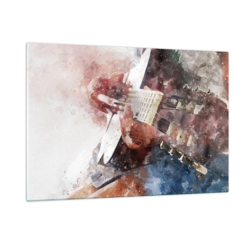 Quadro su vetro - Un dipinto ad acquerello di un chitarrista artistico - 120x80cm - E tu che ne pensi? - Decorazione murale moderna per soggiorno e camera da letto ARTTOR