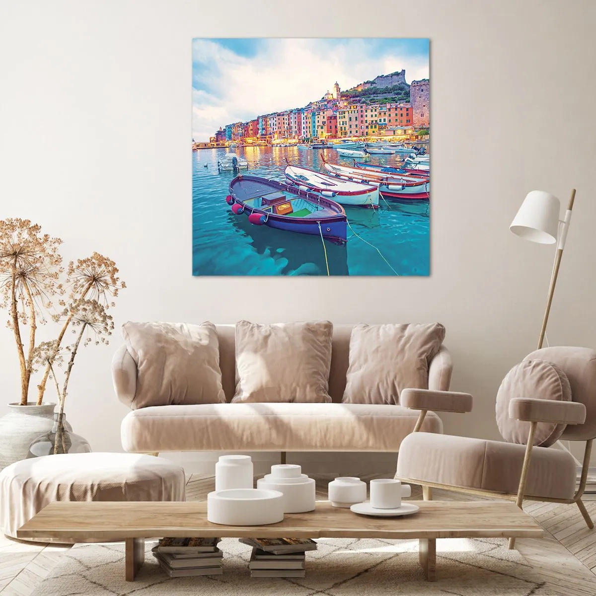 Quadro su tela - Stampe su Tela - Sera colorata nel porto - 40x40 cm