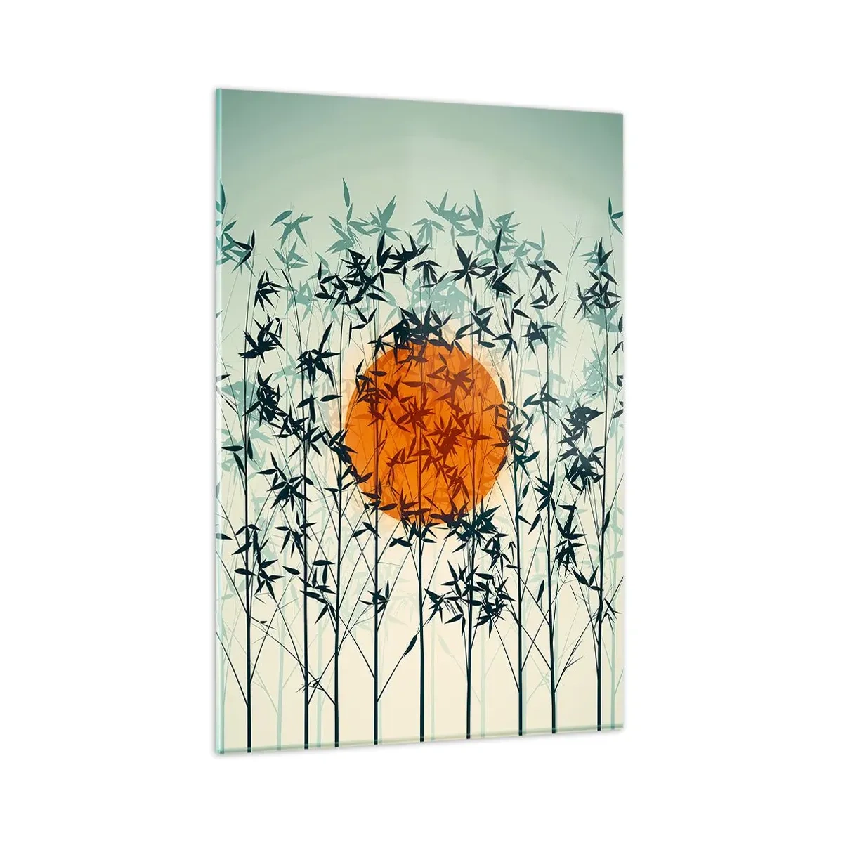 Quadro su vetro - Sole arancione tra i rami di bambù - 80x120cm - Sole giapponese - Decorazione murale moderna per soggiorno e camera da letto ARTTOR