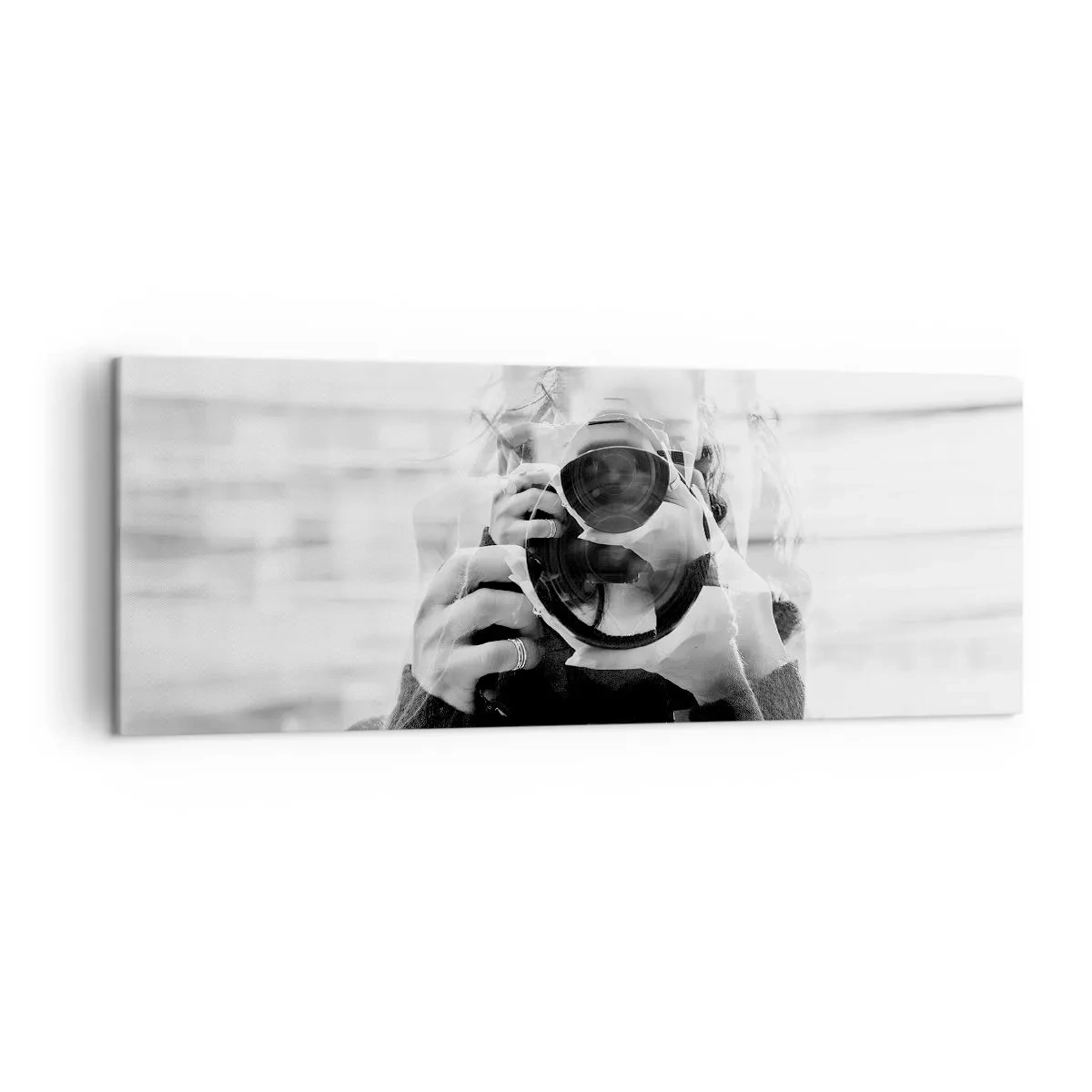 Quadro su tela - Stampe su Tela - Ritratto in bianco e nero con doppia esposizione di un fotografo - 140x50cm - Il creatore e il materiale - Decorazione murale moderna per soggiorno e camera da letto ARTTOR