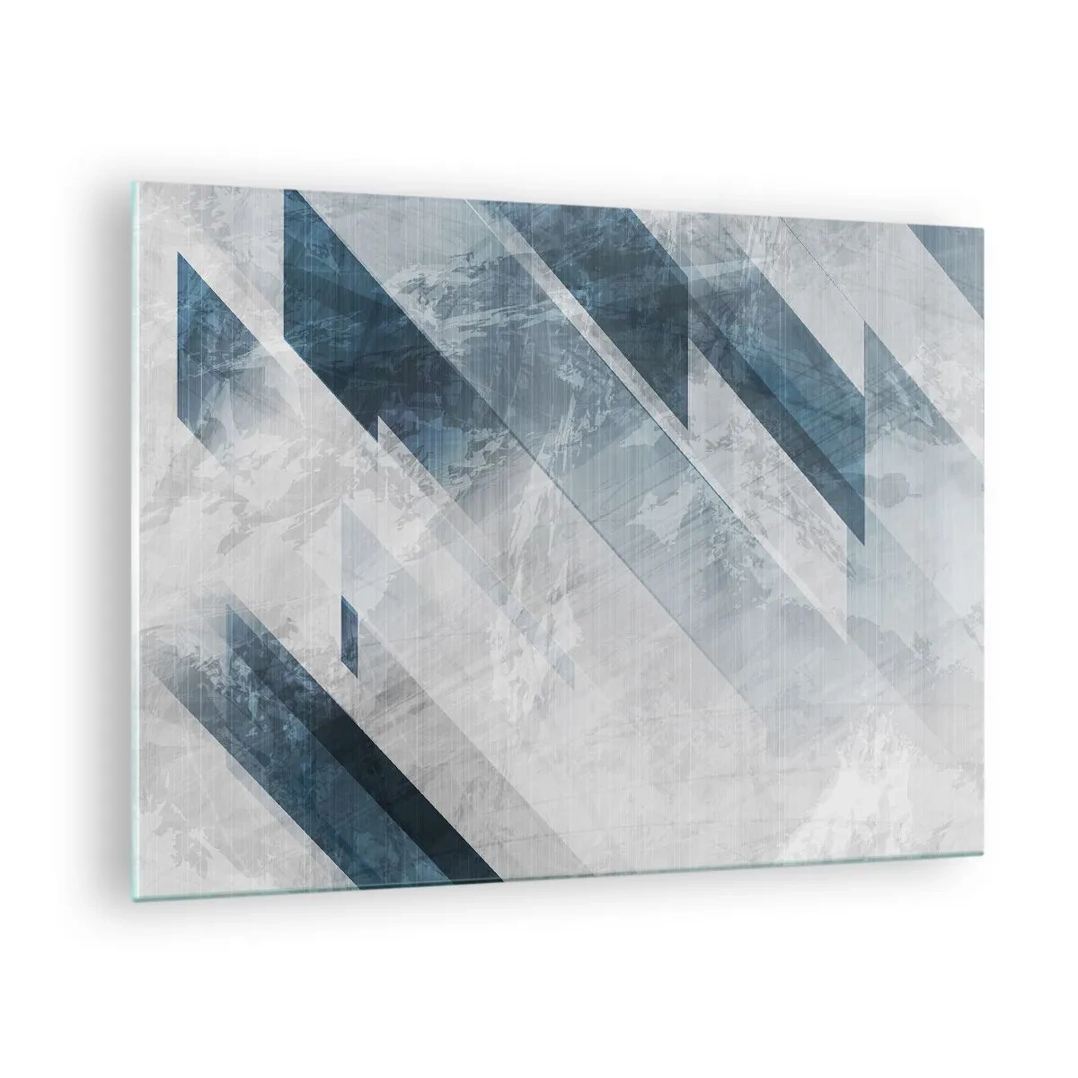 Quadro su vetro - Righe geometriche nei toni del grigio e del blu navy - 70x50cm - Composizione spaziale: movimento in grigio - Decorazione murale moderna per soggiorno e camera da letto ARTTOR
