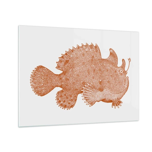 Quadro su vetro - Un disegno arrugginito di un pesce di profondità realizzato utilizzando la tecnica dei punti - 70x50cm - È davvero un pesce - Decorazione murale moderna per soggiorno e camera da letto ARTTOR