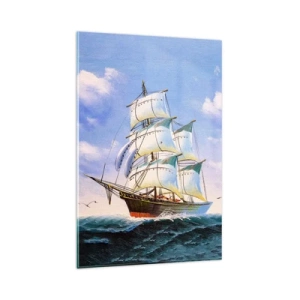 Quadro su vetro - Una nave a vela in mare aperto sotto un cielo azzurro - 80x120cm - Con orgoglio nel vento - Decorazione murale moderna per soggiorno e camera da letto ARTTOR