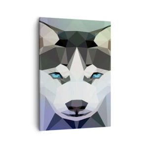 Quadro su tela - Stampe su Tela - Lupo geometrico con espressivi occhi azzurri - 50x70cm - Ricordo delle nevi del nord - Decorazione murale moderna per soggiorno e camera da letto ARTTOR