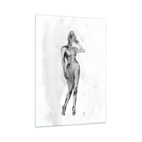 Quadro su vetro - Silhouette di una donna in tonalità di grigio su sfondo bianco - 50x70cm - Studio di ideale di bellezza - Decorazione murale moderna per soggiorno e camera da letto ARTTOR