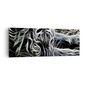 Quadro su tela - Stampe su Tela - Un motivo astratto che raffigura la sagoma di un gatto su uno sfondo nero. - 140x50cm - Studio di leggerezza felina - Decorazione murale moderna per soggiorno e camera da letto ARTTOR