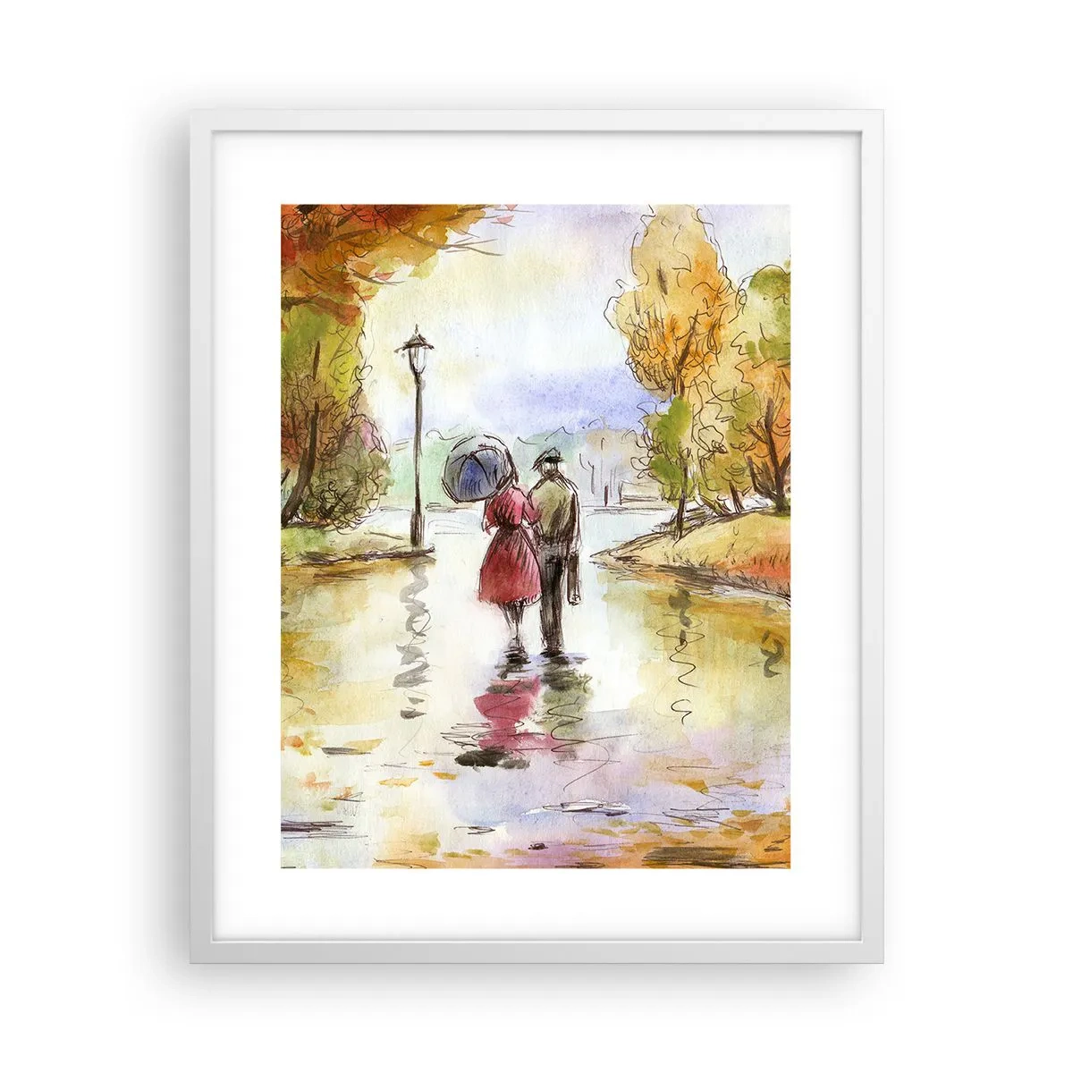 Poster in cornice bianca - Autunno romantico nel parco - 40x50 cm